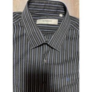 Givenchy Men’s Large Striped Short Sleeve Button Up Shirt Black Blue | Authentic